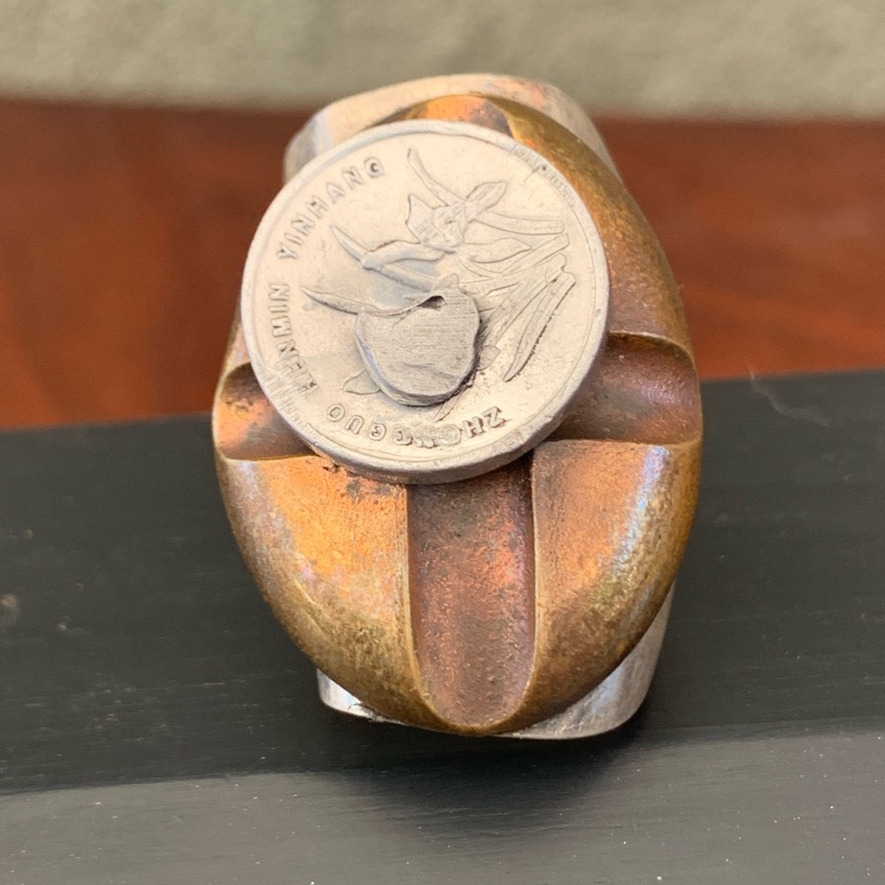 Handcrafted Tea Spoon, Copper & Coin Collage Ring | One of a Kind Wearable Art
